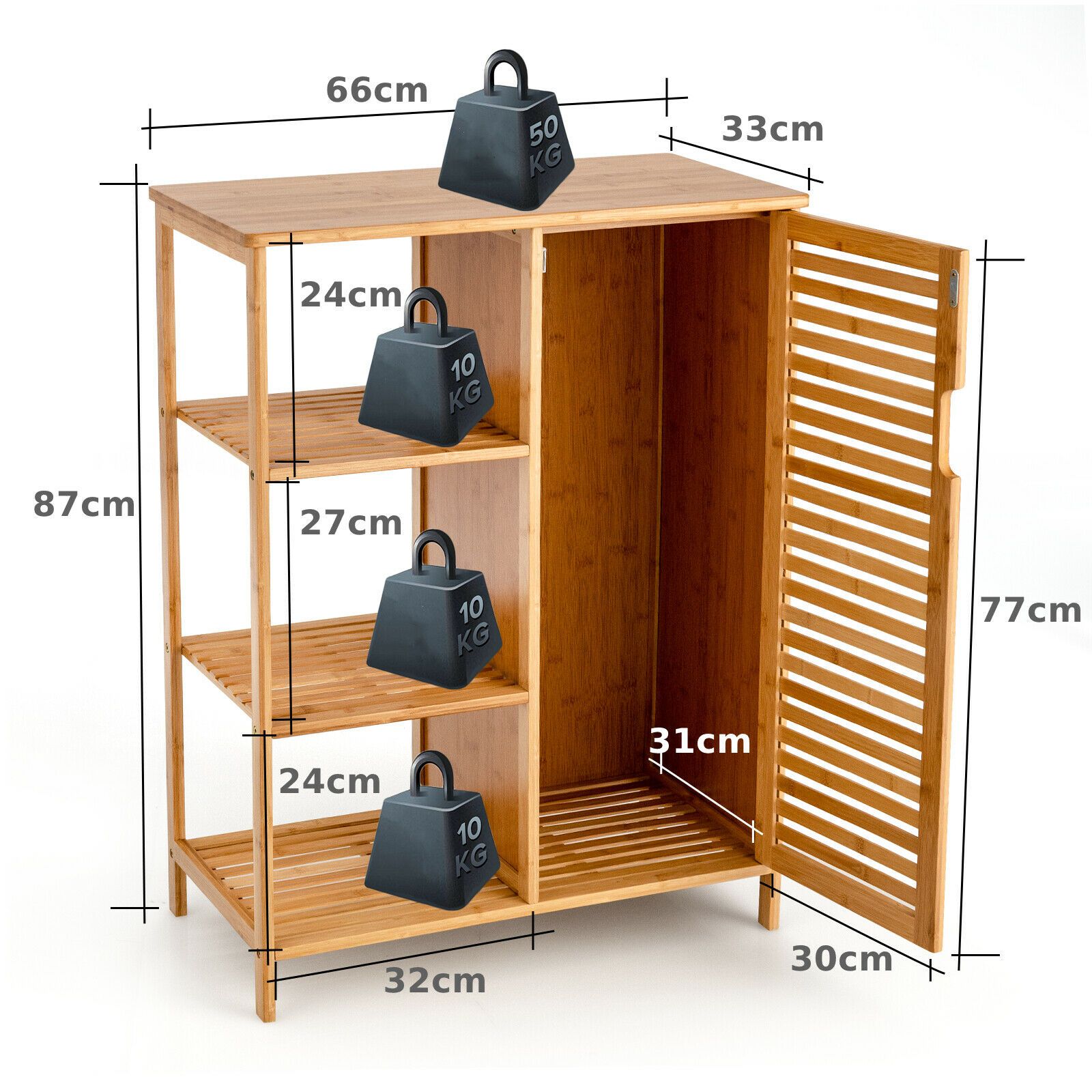 3 Tier Multipurpose Bamboo Storage Cupboard and Shelves